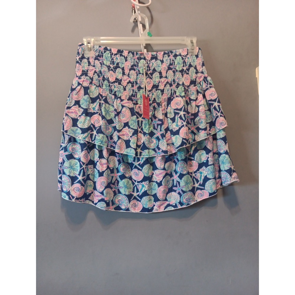 NWT Y2K Simply Southern Womens Tiered Ruffled Mini Beach Blue/Pink Skirt Sz XL